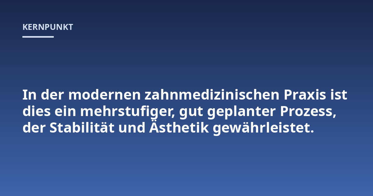 In der modernen zahnmedizinischen Praxis ist dies ein mehrstufiger, gut geplanter Prozess, der Stabilität und Ästhetik gewährleistet.