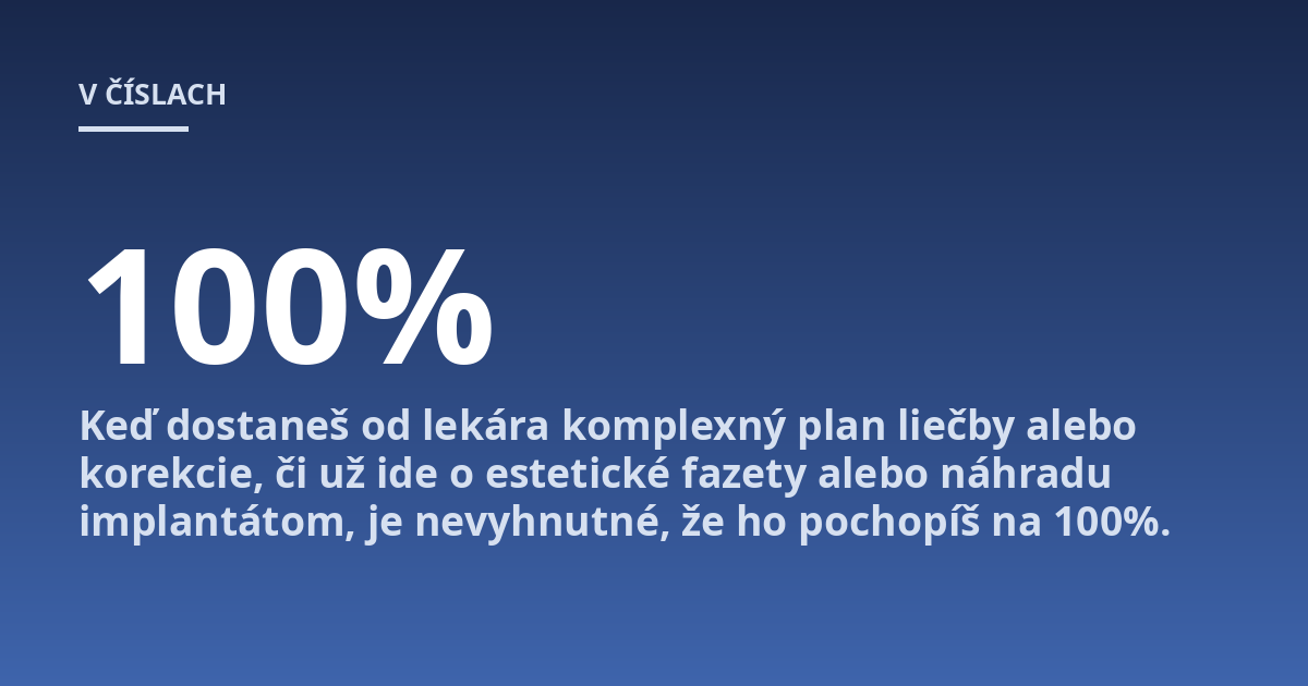 Keď dostaneš od lekára komplexný plan liečby alebo korekcie, či už ide o estetické fazety alebo náhradu implantátom, je nevyhnutné, že ho pochopíš na 100%.
