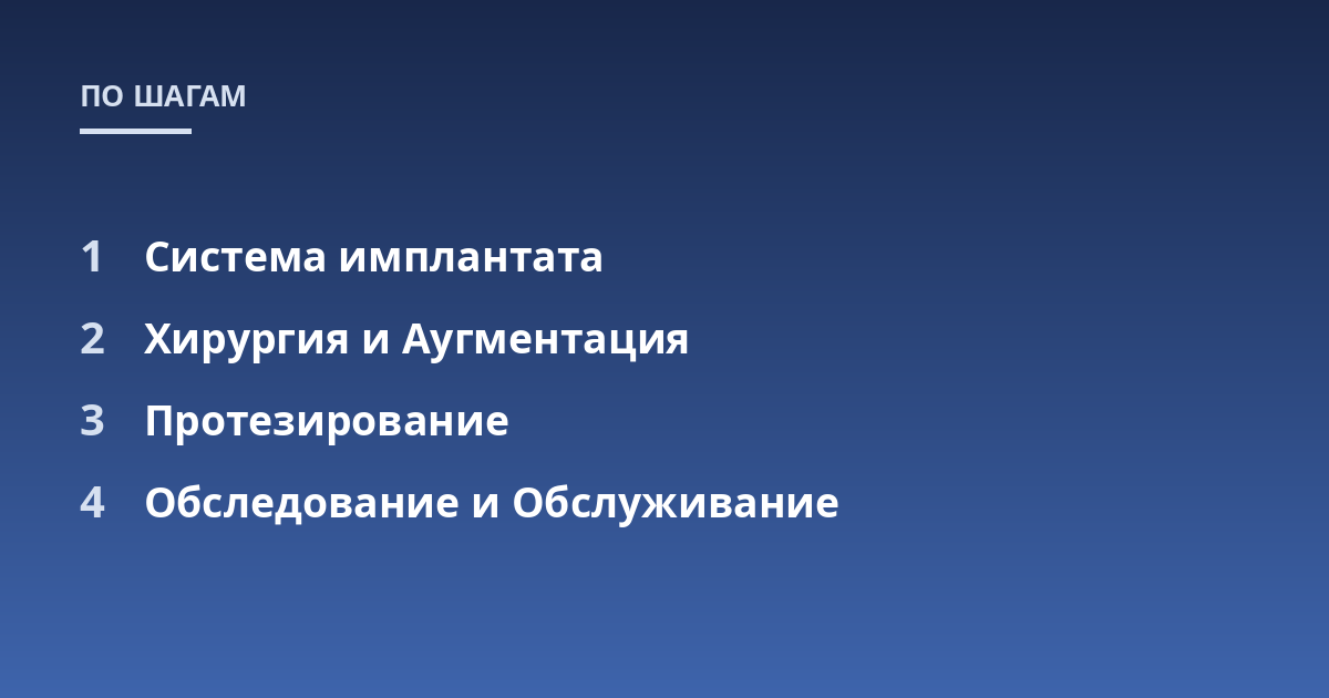 Система имплантата; Хирургия и Аугментация; Протезирование; Обследование и Обслуживание