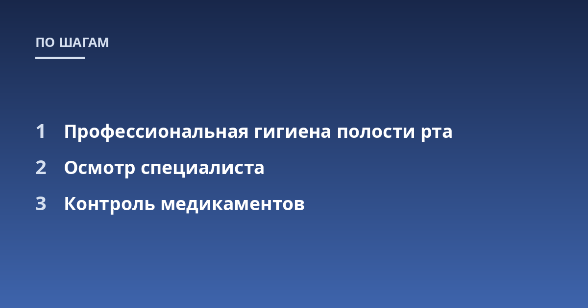 Профессиональная гигиена полости рта; Осмотр специалиста; Контроль медикаментов