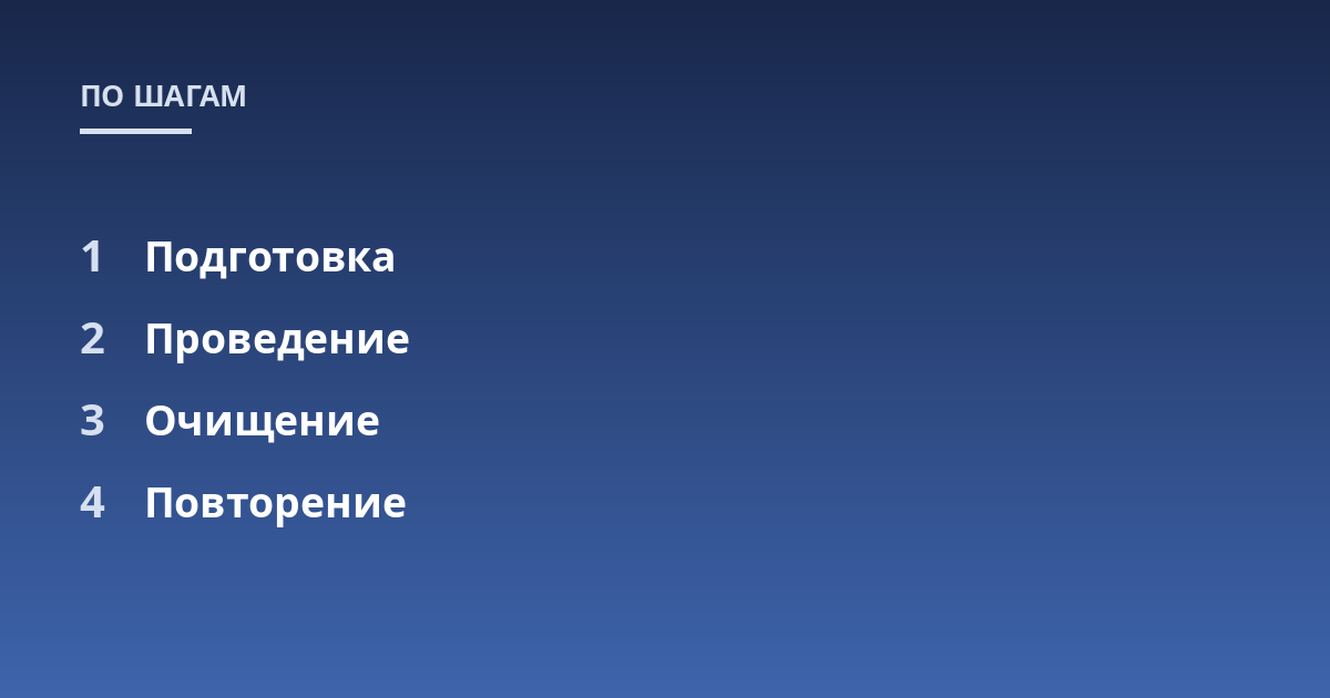 Подготовка; Проведение; Очищение; Повторение