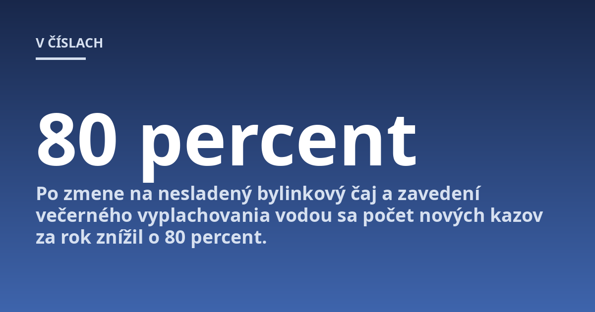 Po zmene na nesladený bylinkový čaj a zavedení večerného vyplachovania vodou sa počet nových kazov za rok znížil o 80 percent.