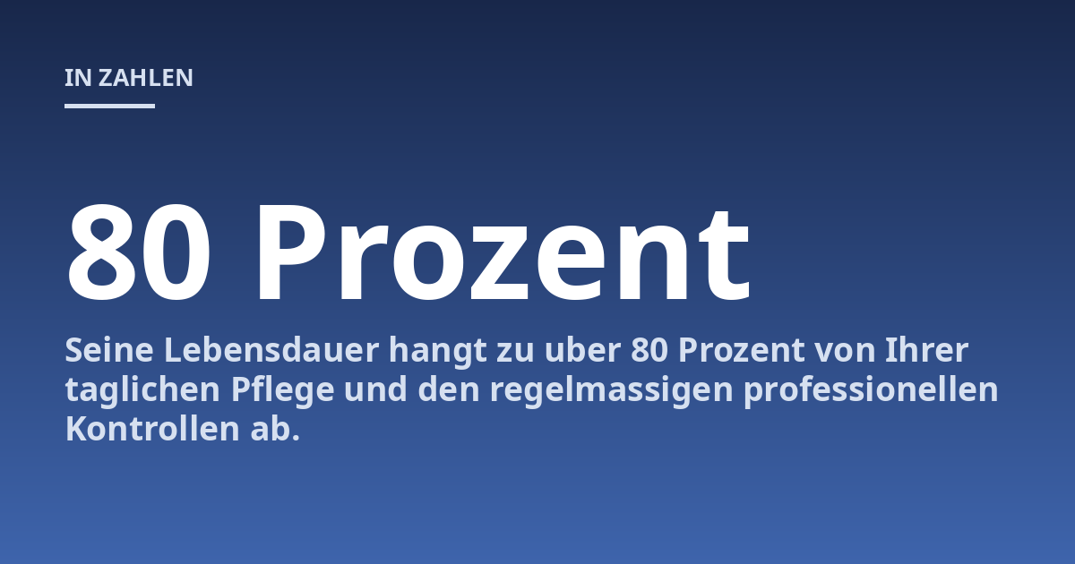 Seine Lebensdauer hangt zu uber 80 Prozent von Ihrer taglichen Pflege und den regelmassigen professionellen Kontrollen ab.