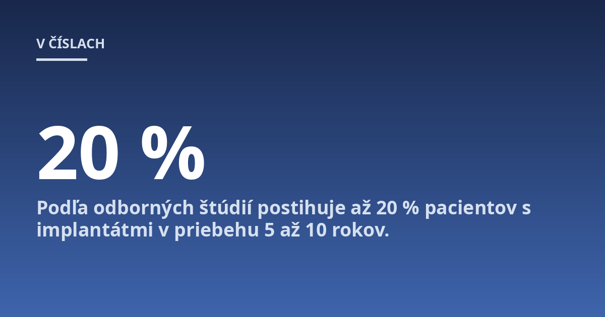 Podľa odborných štúdií postihuje až 20 % pacientov s implantátmi v priebehu 5 až 10 rokov.