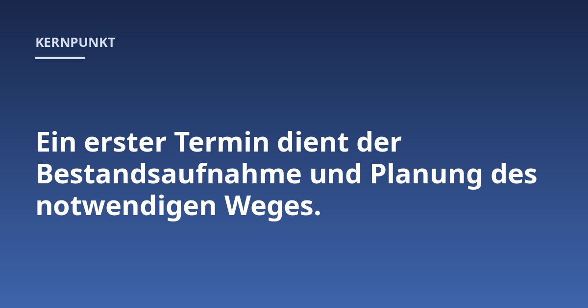 Ein erster Termin dient der Bestandsaufnahme und Planung des notwendigen Weges.